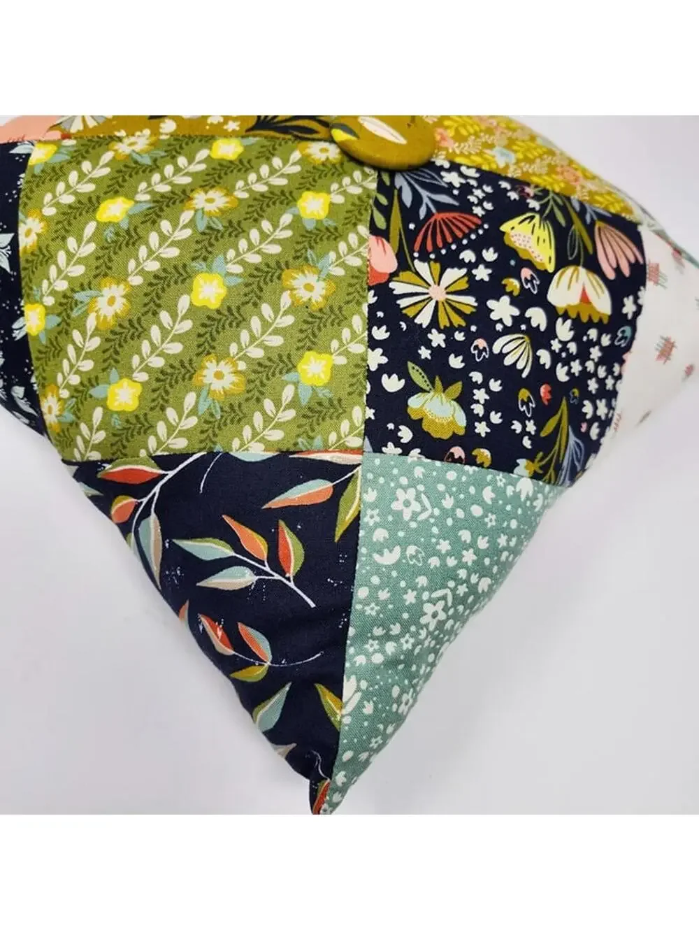 Handmade Patchwork Throw Pillow 12x12 Cottage Floral Accent